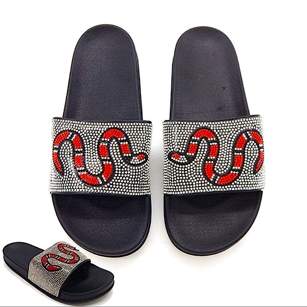 🆕🖤VERA: SILVER Snake Bling Slides SIZE 9 10